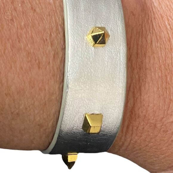 Silver leather cuff bracelet. Open will fit most sizes NWOT - Picture 3 of 3